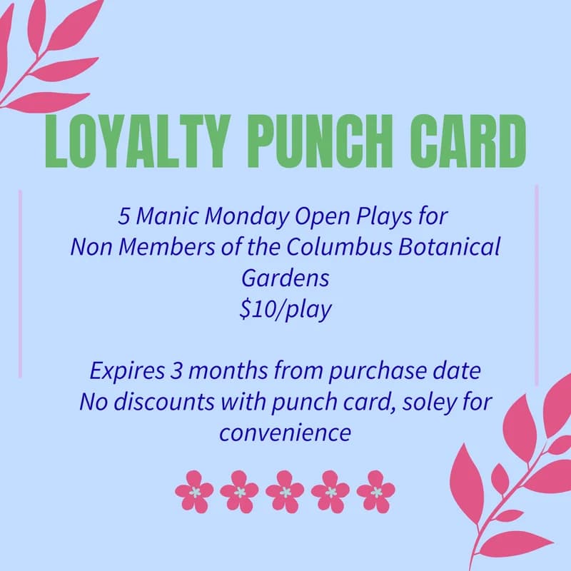 5 Open Play Manic Monday Mahjong Pass (Columbus Botanical Garden Non-Members)